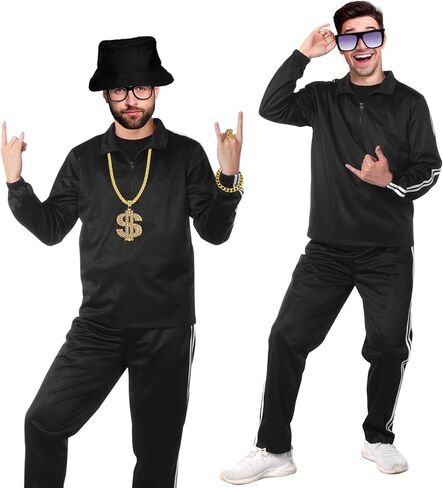Men Tracksuit 2 Piece Outfits Sweatsuits Accessories Set Casual Full Zip Track Suits Jogging 80s Hip Hop Rapper Rocker in Kuwait