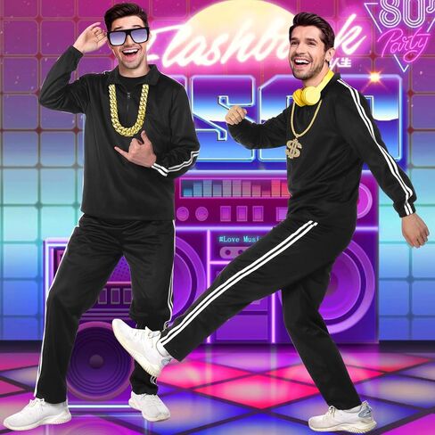 Men Tracksuit 2 Piece Outfits Sweatsuits Accessories Set Casual Full Zip Track Suits Jogging 80s Hip Hop Rapper Rocker in Kuwait