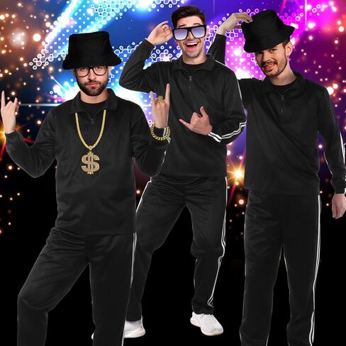 Men Tracksuit 2 Piece Outfits Sweatsuits Accessories Set Casual Full Zip Track Suits Jogging 80s Hip Hop Rapper Rocker in Kuwait