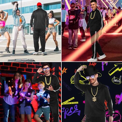 Men Tracksuit 2 Piece Outfits Sweatsuits Accessories Set Casual Full Zip Track Suits Jogging 80s Hip Hop Rapper Rocker in Kuwait