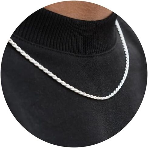 Rankeef 2/3/4mm سلسلة سلسلة الحبل للرجال - قلادة فضية 18/20/22 بوصة لسلسلة مقاومة للماء متين ولامع الحبل الهدايا للرجال والنساء صديقها صديقها in Kuwait