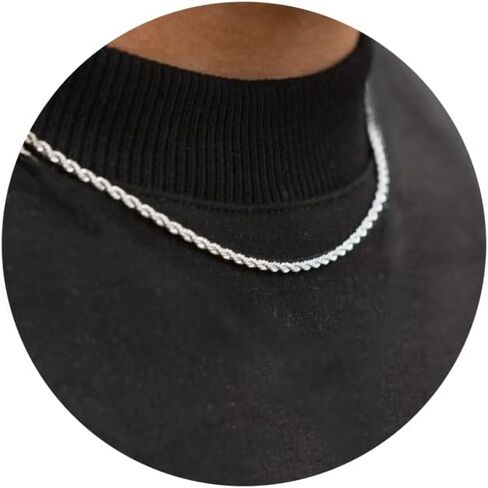 Rankeef 2/3/4mm سلسلة سلسلة الحبل للرجال - قلادة فضية 18/20/22 بوصة لسلسلة مقاومة للماء متين ولامع الحبل الهدايا للرجال والنساء صديقها صديقها in Kuwait
