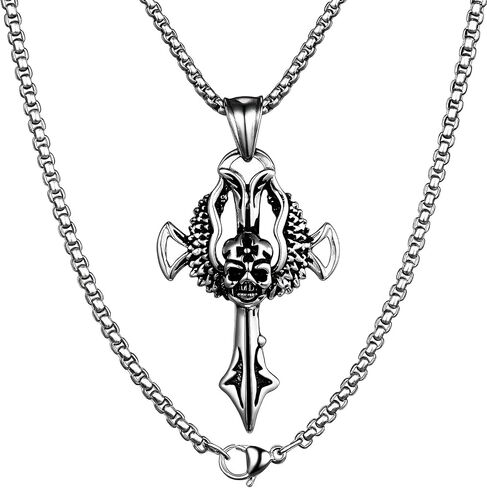 HAWSON Cross Large Necklace for Men & Women with Skull Pattern, Stainless Steel Pendant with 28 Inch Box Chain, Silver Tone Non Tarnish Waterproof Gothic Jewelry Gift for Christian in Saudi Arabia