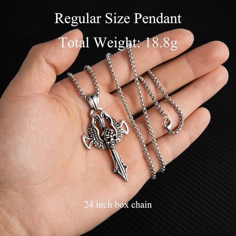 HAWSON Cross Large Necklace for Men & Women with Skull Pattern, Stainless Steel Pendant with 28 Inch Box Chain, Silver Tone Non Tarnish Waterproof Gothic Jewelry Gift for Christian in Saudi Arabia