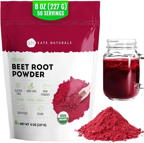 Kate Naturals Beet Beet Root Powder لعصائر ، الخبز والعصير. شمندر خام Superfood وتلوين الطعام الأحمر الطبيعي (8 أوقية ، غير المعدلة وراثيا ، نكهة ترابية) in Kuwait