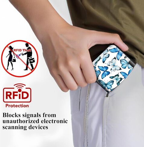 حامل بطاقة ائتمان مصغرة RFID الألومنيوم للنساء الرجال ، حافظة بطاقة صعبة النحافة ، CATE CARD Wallet ID CASE الفراشة الزرقاء الفاخرة in Kuwait
