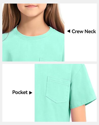 KEREDA Girls Short Sleeve Shirts Crop Tops Crewneck Summer Basic Tees for Kids with Pocket in Kuwait