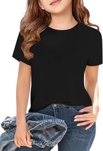 Girls Summer Short Sleeve T Shirts Kids Basic Tees Crewneck Tops 5-14 Years in Kuwait