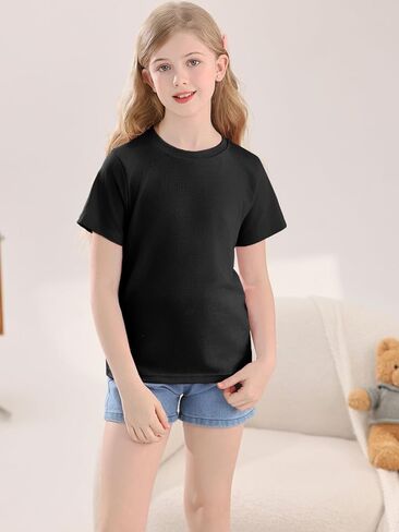 Girls Summer Short Sleeve T Shirts Kids Basic Tees Crewneck Tops 5-14 Years in Kuwait