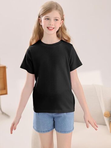 Girls Summer Short Sleeve T Shirts Kids Basic Tees Crewneck Tops 5-14 Years in Kuwait
