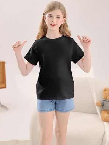 Girls Summer Short Sleeve T Shirts Kids Basic Tees Crewneck Tops 5-14 Years in Kuwait