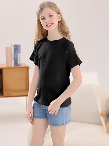 Girls Summer Short Sleeve T Shirts Kids Basic Tees Crewneck Tops 5-14 Years in Kuwait