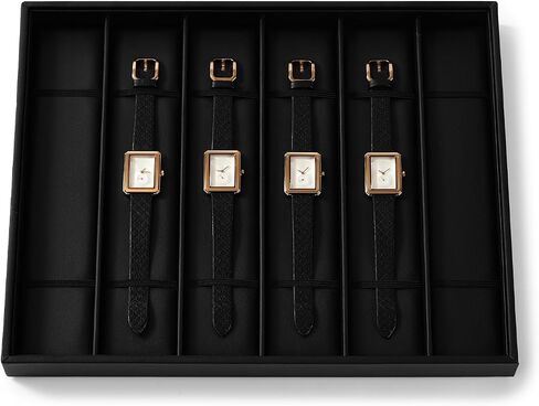 PU Leather Jewelry Watch Storage Display Tray 6 Grids Jewelry Display Organizer Tray for Watch Necklace Long Chain(Black) in Saudi Arabia
