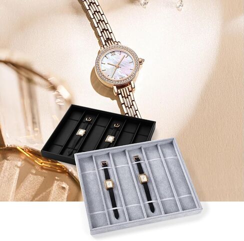 PU Leather Jewelry Watch Storage Display Tray 6 Grids Jewelry Display Organizer Tray for Watch Necklace Long Chain(Black) in Saudi Arabia