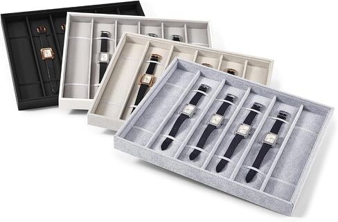 PU Leather Jewelry Watch Storage Display Tray 6 Grids Jewelry Display Organizer Tray for Watch Necklace Long Chain(Black) in Saudi Arabia