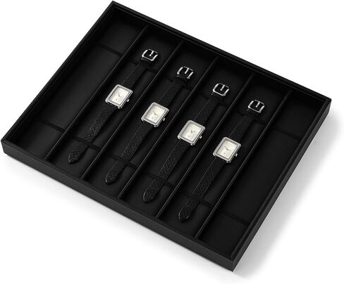 PU Leather Jewelry Watch Storage Display Tray 6 Grids Jewelry Display Organizer Tray for Watch Necklace Long Chain(Black) in Saudi Arabia