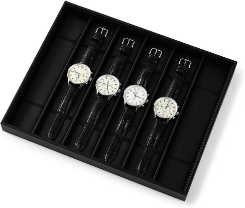 PU Leather Jewelry Watch Storage Display Tray 6 Grids Jewelry Display Organizer Tray for Watch Necklace Long Chain(Black) in Saudi Arabia