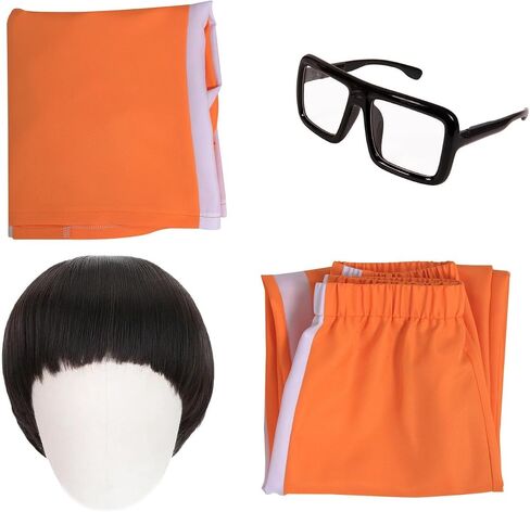 Adult Men Orange Tracksuit Uniform Sports Suit Zipper Jacket Top Sportswear with Glasses Wig in Saudi Arabia
