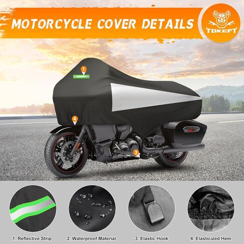 Motorcycle Half Cover with Elastic Hook and Reflective Strip Waterproof Dustproof Sunproof All-Weather Protection Suitable for Touring Models Road King Street Glide Road Glide and More(Black) in Kuwait