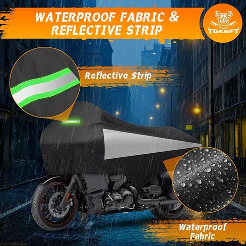 Motorcycle Half Cover with Elastic Hook and Reflective Strip Waterproof Dustproof Sunproof All-Weather Protection Suitable for Touring Models Road King Street Glide Road Glide and More(Black) in Kuwait