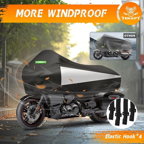 Motorcycle Half Cover with Elastic Hook and Reflective Strip Waterproof Dustproof Sunproof All-Weather Protection Suitable for Touring Models Road King Street Glide Road Glide and More(Black) in Kuwait