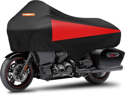 Motorcycle Half Cover with Elastic Hook and Reflective Strip Waterproof Dustproof Sunproof All-Weather Protection Suitable for Touring Models Road King Street Glide Road Glide and More(Black) in Kuwait