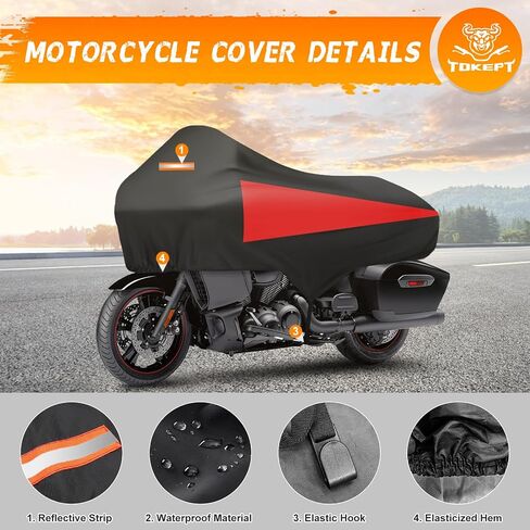 Motorcycle Half Cover with Elastic Hook and Reflective Strip Waterproof Dustproof Sunproof All-Weather Protection Suitable for Touring Models Road King Street Glide Road Glide and More(Black) in Kuwait