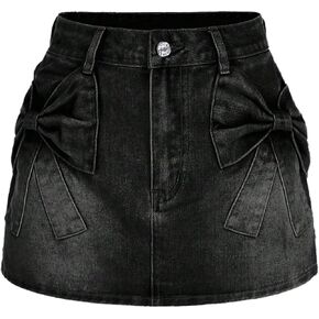 Shenhe Women's Denim Mini Skirt Bowknot مستقيمة Jean تنورة الصيف الصيف طيور مصغرة