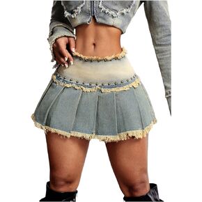 Makemechic Women's Women's Jean Skerts Raw Hem Sucped Zipper Y2K Mini Denim Skirt