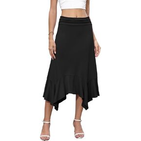 Niloufo Women's Clankerchief Hemline Midi Skirt Summer Discaly High Phervesy Stretchy Tarts