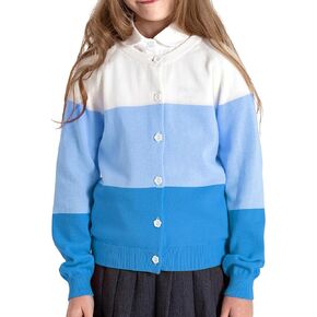BOBOYOYO Girls Cardigan 100% Cotton Kids Striped Cardigan Sweater Button up Rainbow Knit Cardigan Children for 5-12 Y