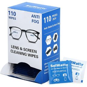 Anti Fog Wipes for Glasses, 110 Count Lens Wipes for Eyeglasses, Lens Cleaning Wipes for Glasses, Laptops Screens, Smart Phones, Optical Lens, Defogging, Quick-Dry & Scratch-Free