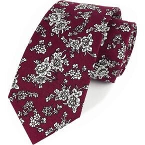 Men's Cotton Printed Floral Novelty Ties Skinny Wedding Necktie for Groomsmen 2.36"