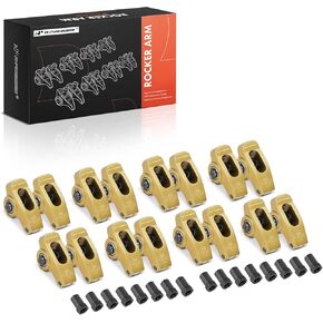 A-Premium 16Pcs Gold Aluminum Engine Roller Rocker Arms 1.7 Ratio, 7/16" Studs Compatible with Big Block Chevy BBC 454 396, with Needle Bearings