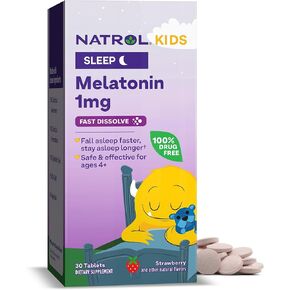 Natrol Kids Fast Dissolve Melatonin 1 mg, Dietary Supplement for Restful Sleep, Sleep Tablets for Kids, 30 Strawberry-Flavored Melatonin Tablets, 30 Day Supply