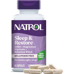 Natrol Sleep & Restore Capsules with Magnesium Glycinate 100mg, GABA, Essential for Your Ultimate Restorative Sleep, Melatonin-Free, 30 Day Supply