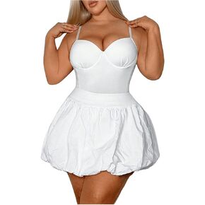 OYOANGLE Women's Plus Size High Waisted Bubble Skorts Y2K Ruffle Hem Puffy Skirt Shorts