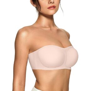 OEAK Womens Strapless Bras Push Up Bandeau Bra Non Slip Wireless Supportive Padded Bras Seamless Comfortable Tube Bra L Nude Skin