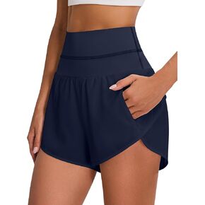 Blooming Jelly Women's Workout Shorts Athletic Running Summer Trendy High Waisted Gym Exercise Shorts with Pocket (Dark Blue,Large)