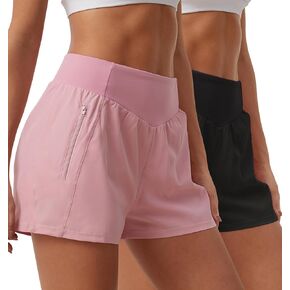 SILKWORLD Womens Running Shorts with Zipper Pockets Summer Cool Athletic Gym Workout Shorts