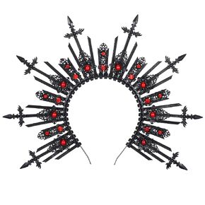 Demon Sword Halo Crown - Zip Tie Spiked Mary Goddess Headband Fantasy Renfaire Virgin Mary Headpiece for Halloween (Red)