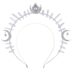 Goth Goddess Halo Crown - Black Moon Star Headband Gothic Wedding Quartz Crystal Headpiece for Carnival Cosplay Party Festival Photoshoot Halloween Headdress