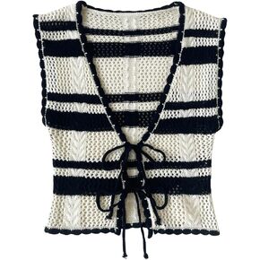 Makemechic Women's Striped V Neck Tie Step Step Stest Stepless Sermesfeless Obear