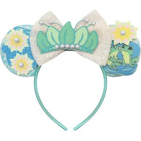 Trnerm Mouse Ears Headband with Sequin Bows, Frog Princess Cosplay Costume for Women