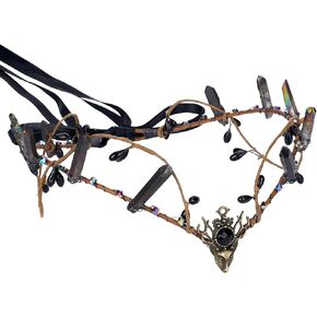 MOSTORY Elf Crystal Crown Tiara - Fairy Headpiece Viking Headband Elven Circlet for Renaissance Halloween Cosplay