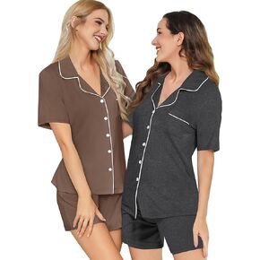 Leikar 2 Pack Button Up Pajama Set For Women Sleepwear Soft Pjs Bride Pajamas