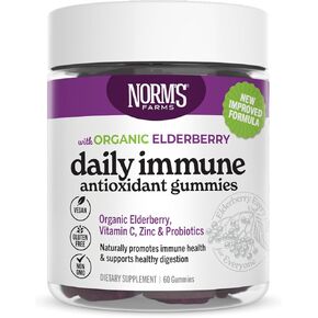 Norm's Farms Daily Immune Elderberry Gummies - فيتامين C ، الزنك والبروبيوتيك - نباتي ، خالي من الغلوتين ، Kosher ، غير المعدلة وراثيا - 60 Gummies