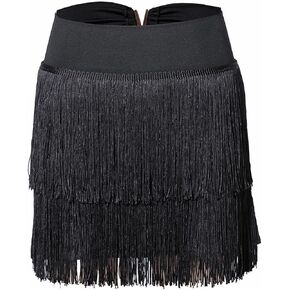 Women Latin Dance Skirt Double-Layer Encryption Irregular Tassel Skirt National Standard Dance Professional Training Skirt
