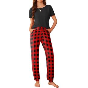 Ekouaer Womens Pajama Sets Short Sleeve Lounge Sets for Women Printed Jogger Pajama Set 2 Piece Pj Sets With Pockets S-XXL