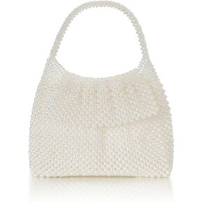 BABEYOND Women Pearl Clutch Purse - Bucket Beaded Bridal Evening Bag Formal Reticulated Bag with Inner Bag for Party Wedding